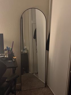 Full-Length Arched Floor Mirror Black Frame