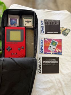Nintendo Game Boy DMG-01 Red Console Bundle with Games and Case