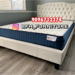 Queen Crystal Button Tufted Bed w. Orthopedic Mattress Included 