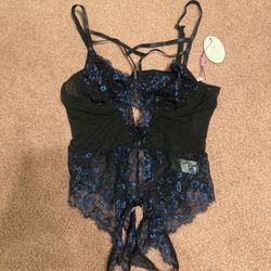 New Large Black Lace Stretchy Bodysuit Lingerie 