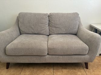 Gray Fabric Loveseat with Wood Legs