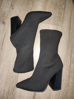 Sock Bootie With Chunky Heel