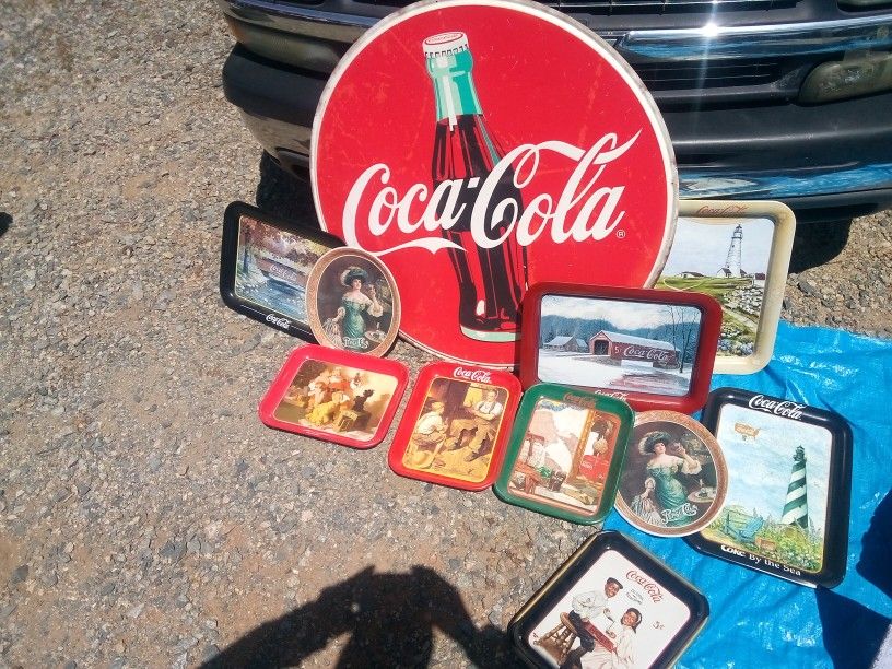10 Coca-Cola Metal Sign Trays And Large Coca-Cola 36" Sign