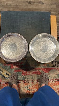 2-12 inch Silver-Plated Round Serving Trays Set of 2