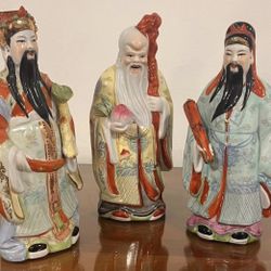 Vintage Chinese Fu Lu Shou Feng Shui Trio Gods Figurines Statues