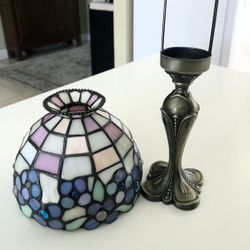 Partylite Stained Glass Hydrangea Flower Lamp Tealight Candle Holder, 11 Inches