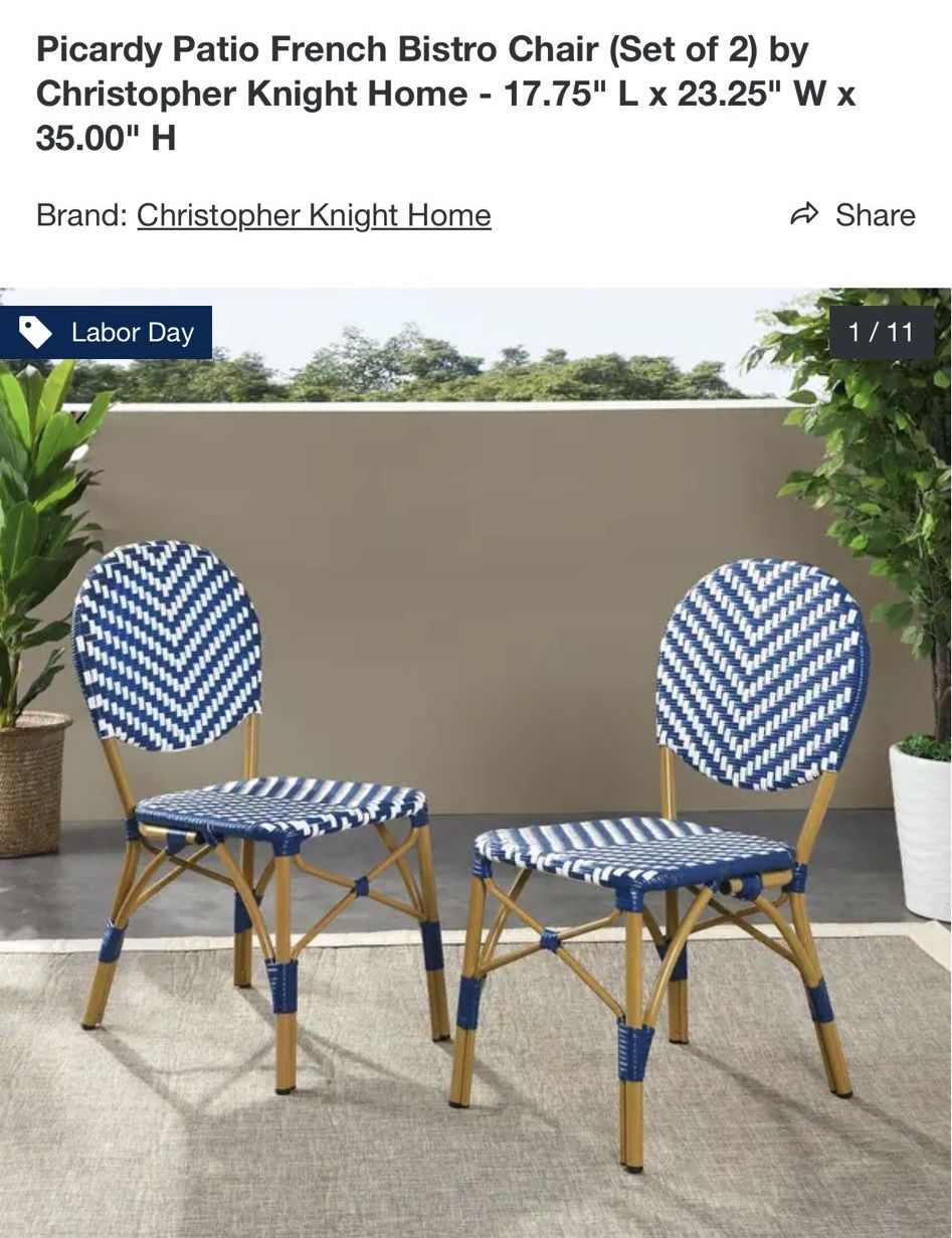 Patio French Bistro Chair Set Of 2