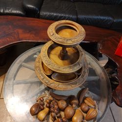 Three Tier Lazy Susan Wood Vintage Carved Wood 