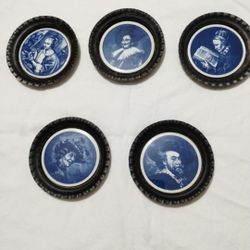 VINTAGE ROYAL COPENHAGEN PORCELAIN - METAL COASTERS SET 3.5"/ M100