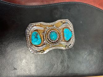 Silver belt buckle with turquoise