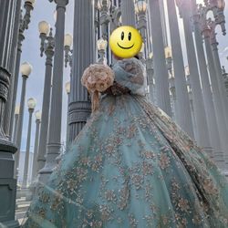 Quinceañera Sage And Gold Dress