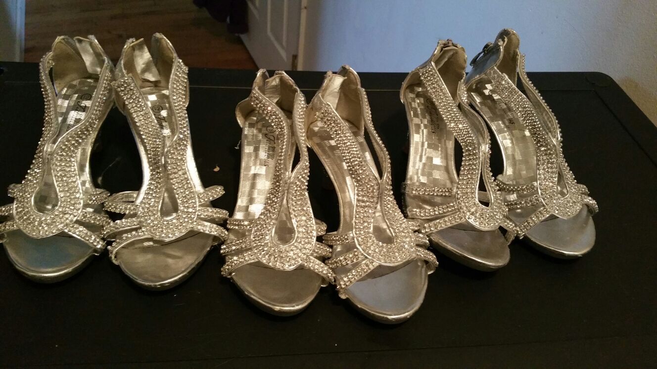 3 pairs of girl's crystal high heels