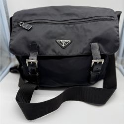 Authentic Prada Black Nylon Messenger Crossbody Bag | Buckle Straps | Adjustable