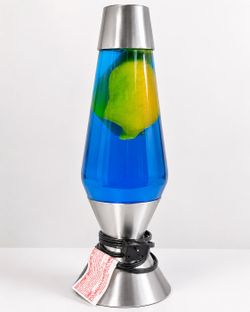 Modern Blue & Green Lava Lamp – Silver Finish – Works Great