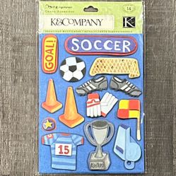 New K&Company Dimensional Soccer Scrapbook Stickers
