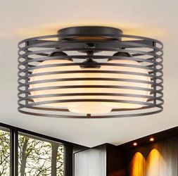 13” Semi Flush Mount Ceiling 3-Light Black Farmhouse Closet OfficE Bedroom
