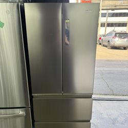 brand new Haier 14.5 cu. ft. French Door Refrigerator in Fingerprint Resistant Stainless Steel, Counter Depth