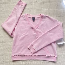 Art Class Kids' Fleece Raw Edge Pink Girls V-Neck Sweatshirt Size L (10/12)