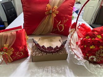 New Gold and red quinceañera set