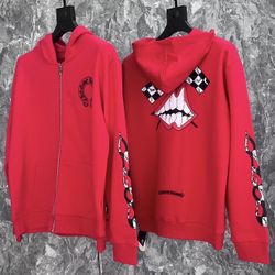 Chrome Blvck Off White Hearts mm6 Cross Hypebeast Hoodie Paris Matty Boy Red Zip Up Hooded Jacket Sweater Coat Small S Medium M Large L XL