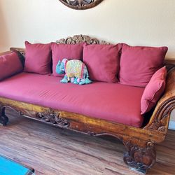 Authentic Balinese Carved Wood Sofa / Couch / Daybed  Solid Wood Sunbrella Cushions – $895