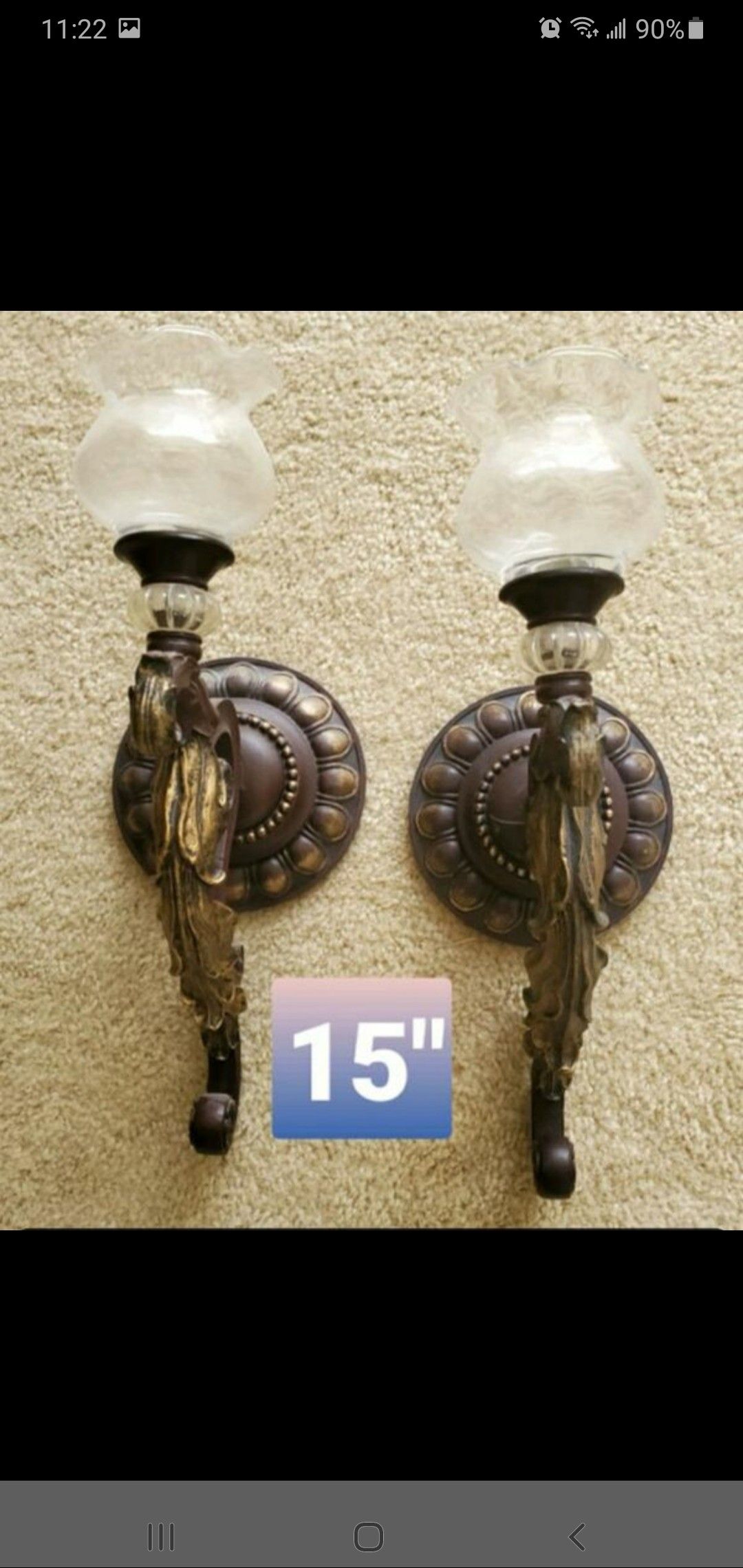 Pair of Resin Wall Sconces with Glass Candle Holders