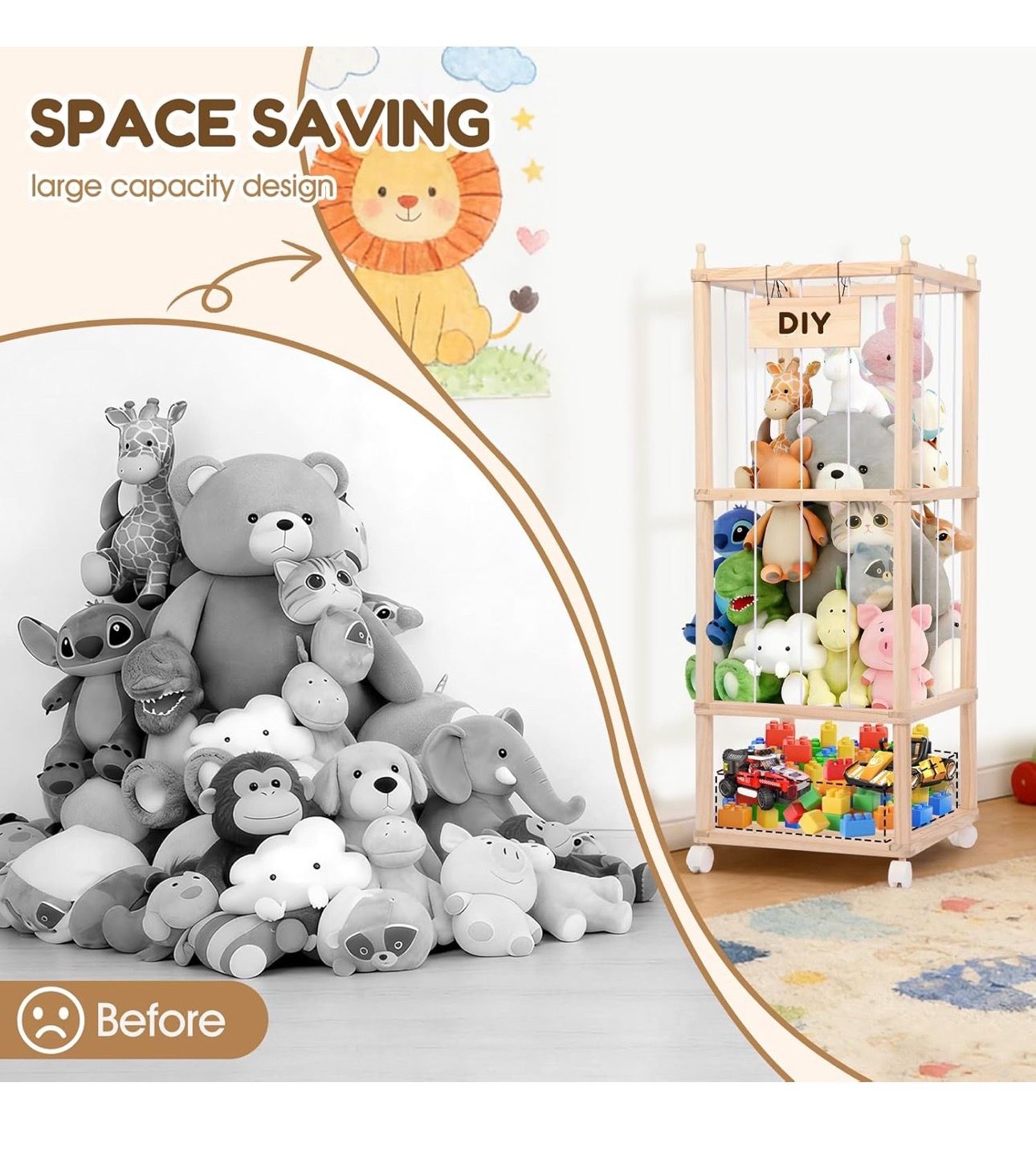 Wooden plush storage organizer