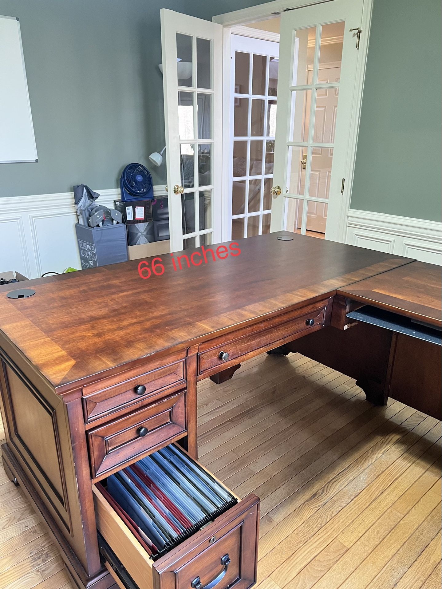 Aspenhome Richmond L Shaped Desk with power supple