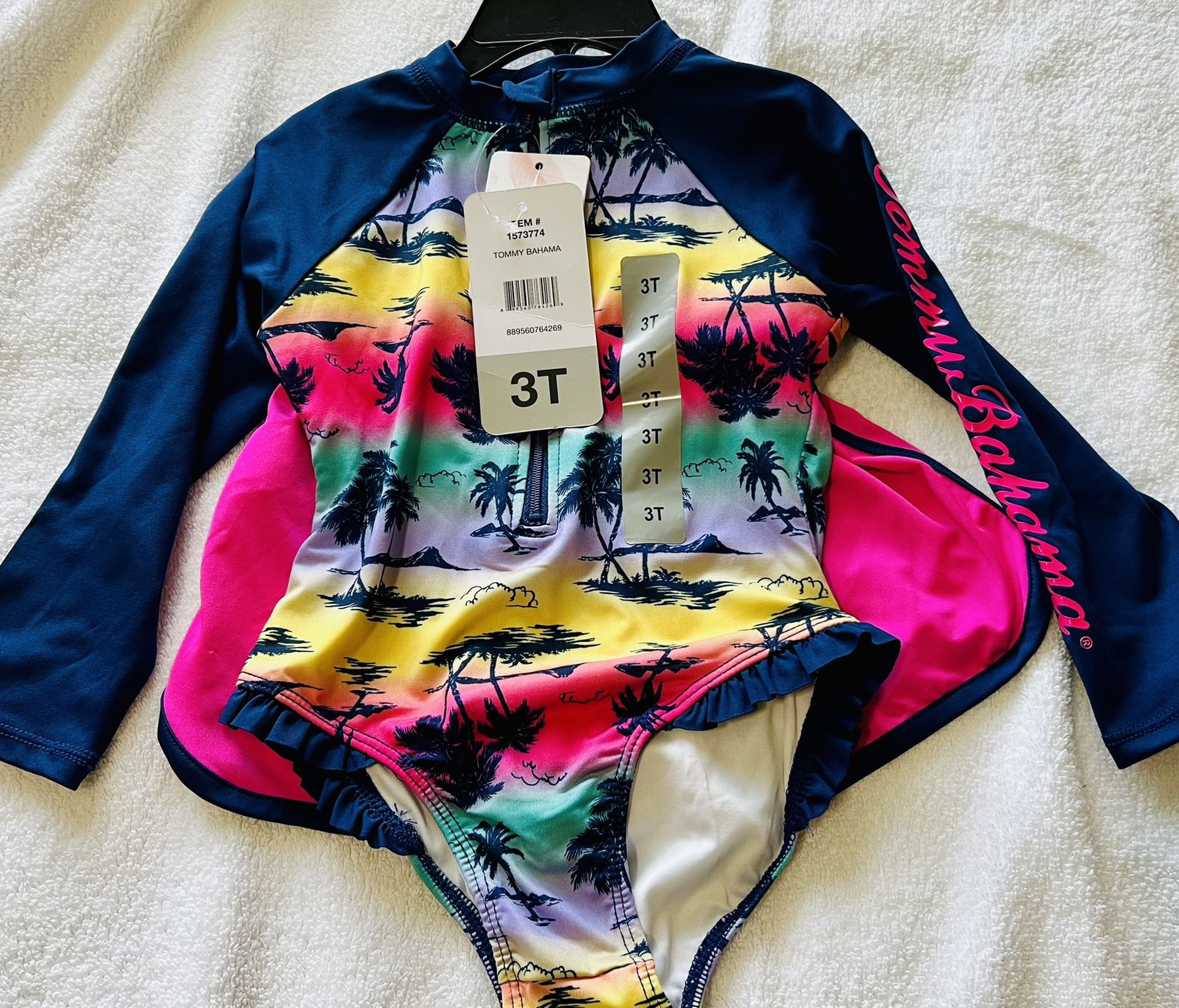 Tommy Bahama Bathing Suit! NEW, One Piece , Comes With Hat And Short! 3T (blues And Pink) And 4T (both Styles)