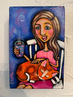 6”x 4” Cat Lovers new original acrylic on canvas painting. Available at Coral Gables. Ready to hang! Signed by artist.