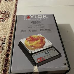 The image shows a Taylor TE10FT 11 lb. Stainless Digital Portion Control Scale