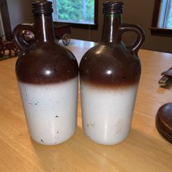 Brown and White Glass Jugs 
