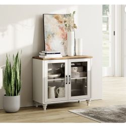 TV Stand, Kitchen Cabinet, Wood Entertainment Center with Glass Door, 2 Storage for Living Room, New