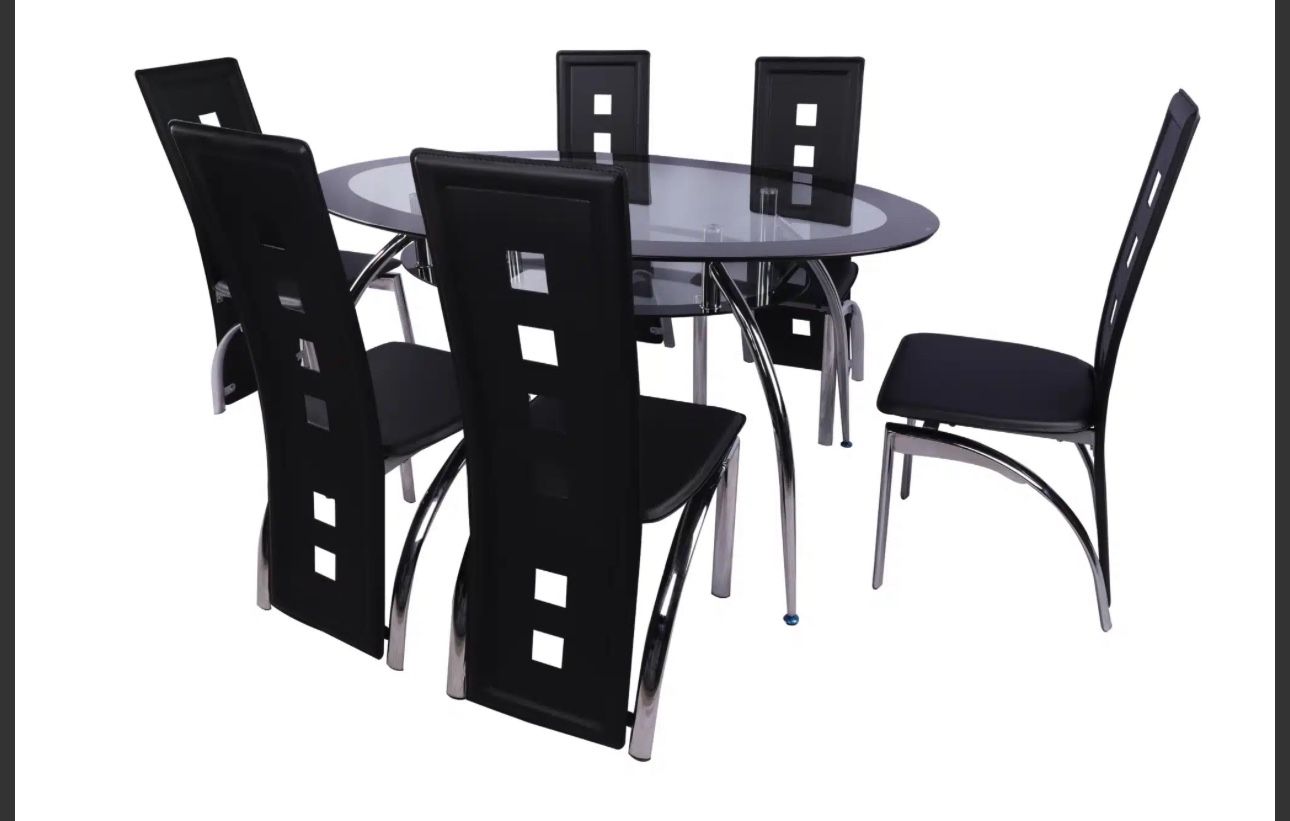 Modern 7- Piece Dining Set- Available In Black, White And Red. Finance Available