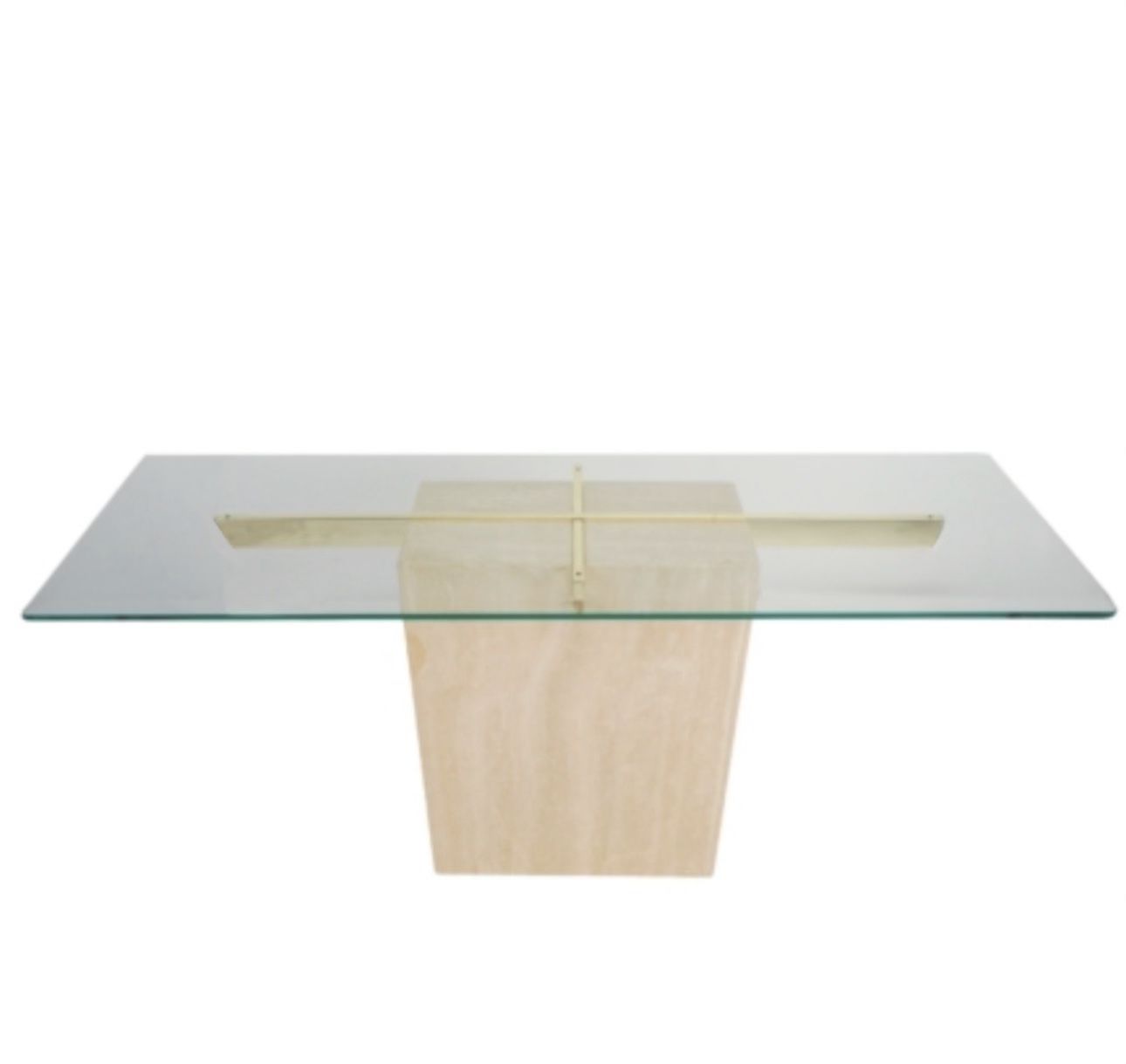 Vintage Travertine Marble Glass Table Dining