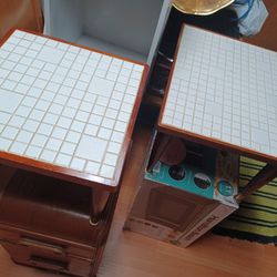 Pair Of Mid Century Modern Ceramic Tile End Tables