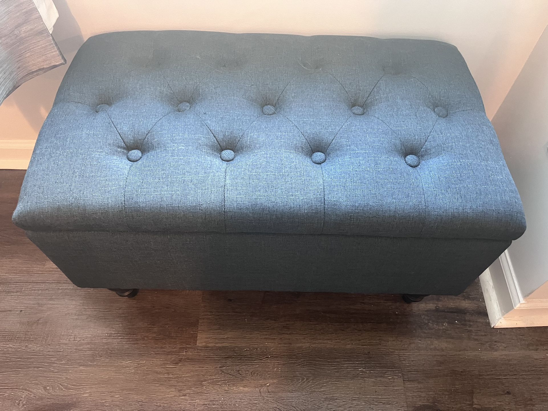 Blue Tufted Top Storage Ottoman Bench