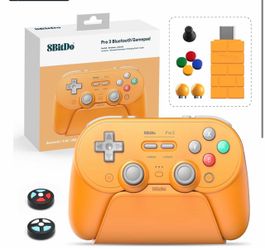 8Bitdo Pro 3 Bluetooth Controller with TMR Joysticks (Orange) Swappable ABXY Buttons, Pro Back Buttons, Hall Triggers, Charging Dock, for Switch/Switc