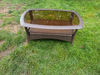 Outdoor wicker & glass 2 tier table