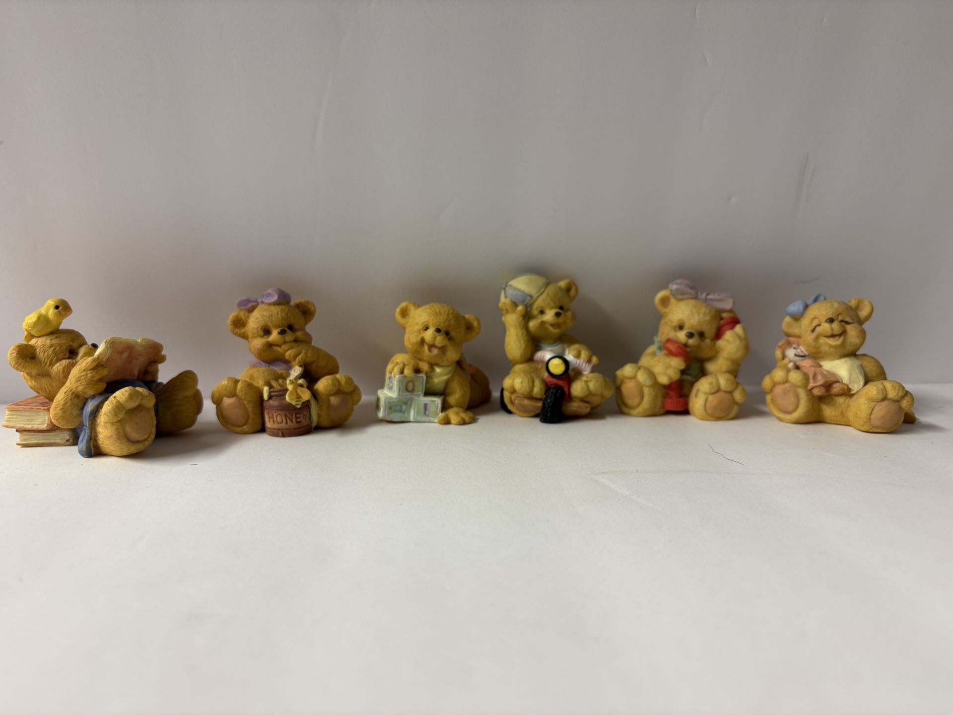 6 of Set Teddy Bear Figurines Vintage Baby Bear Figurine Lot Porcelain Resin 