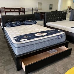 Black Queen Platform Bed Frame With Storage Drawer