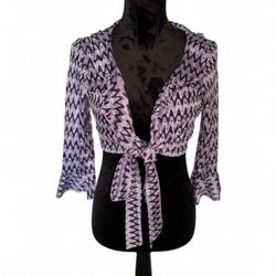 J.T.B. Purple Zigzag Retro Tie-Front Wrap Blouse