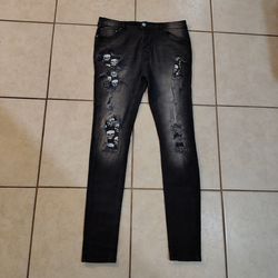 Mens Skull Head Skinny Jeans