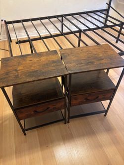 Like New Industrial Wood and Metal End Tables w/ Drawers