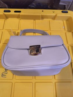 Small White Structured Handbag with Gold Clasp