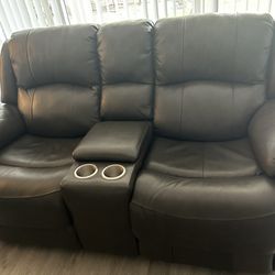 Grey Leather Couch N Loveseat 