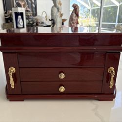 Luxury Cherry Or Rosewood High Gloss Jewelry Box W/ Mirror, Drawers & Space For Mom’s 14k Gold, 18k & Sterling Silver! Great Upscale  High End Gift.