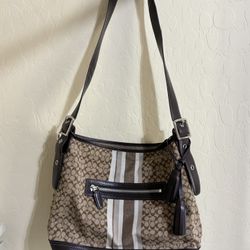 Vintage Coach Monogram And Stripe Tote Bag