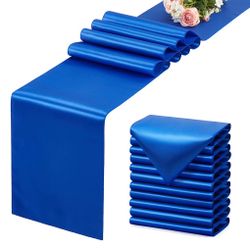 12 Pack Royal Blue Satin Table Runner 12x108 Inches Long, Silk-Like Smooth Table Decor For Wedding Prom Event Party