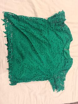 Lace Short Sleeve Tops - Green and White size XL